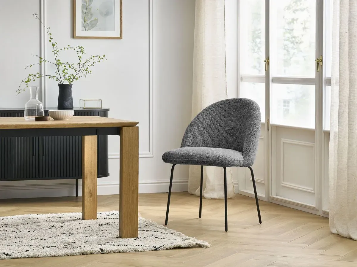 Chaise LALIE tissu chiné et pieds métal noir gris foncé   BOBOCHIC