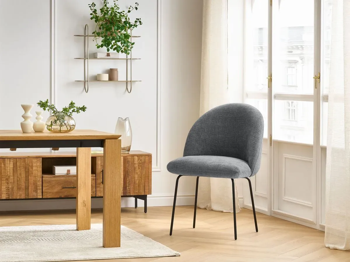 Chaise LALIE tissu texturé et pieds métal noir gris foncé   BOBOCHIC