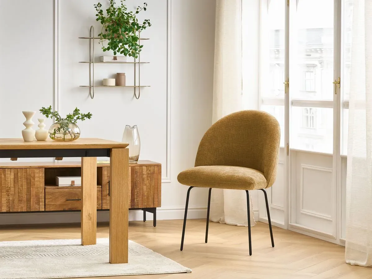 Chaise LALIE tissu texturé et pieds métal noir jaune   BOBOCHIC