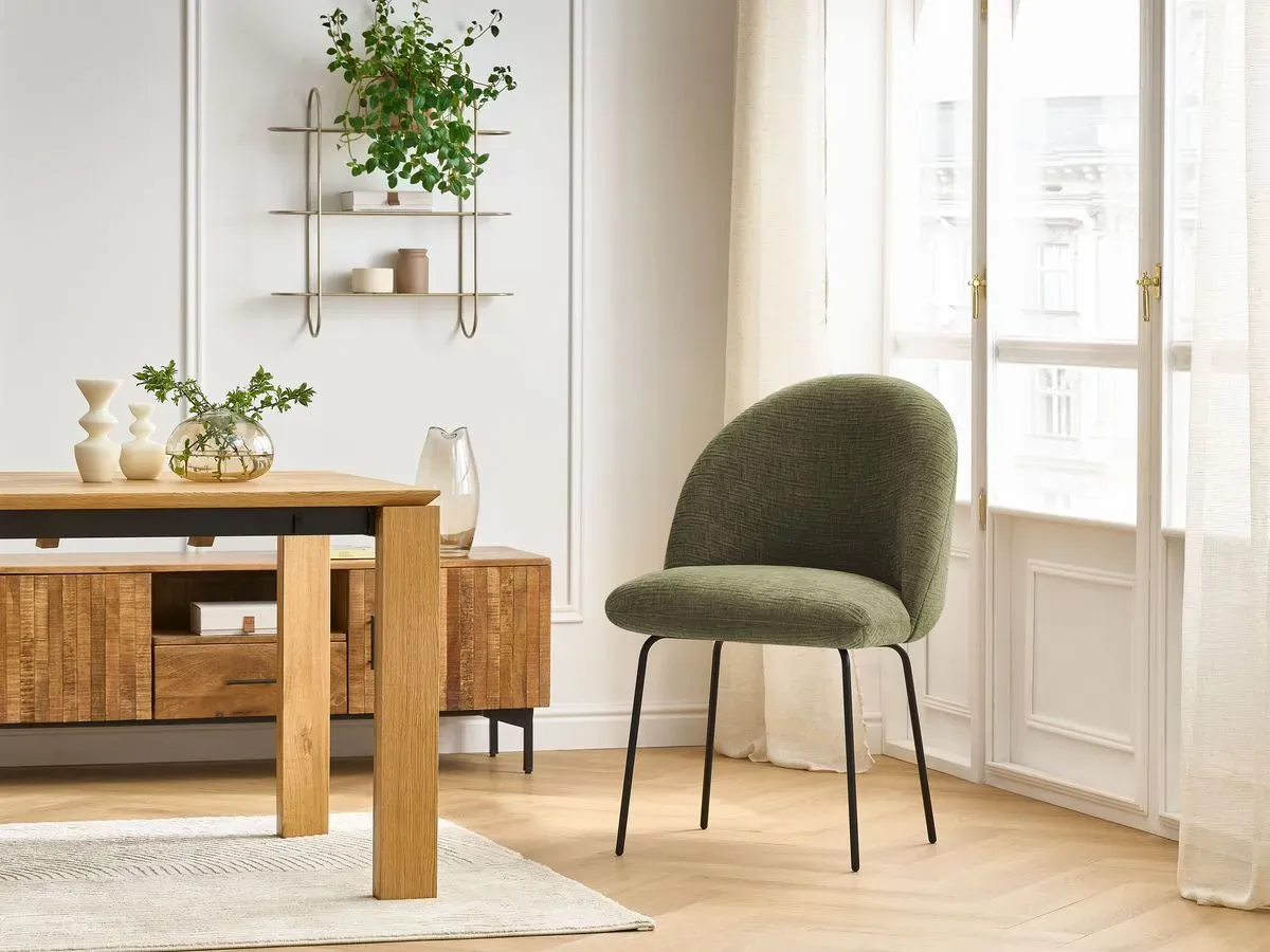 Chaise LALIE tissu texturé et pieds métal noir vert   BOBOCHIC