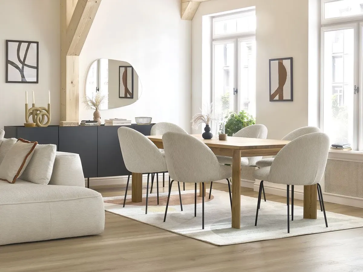 Chaise LALIE tissu velours côtelé et pieds métal noir beige   BOBOCHIC