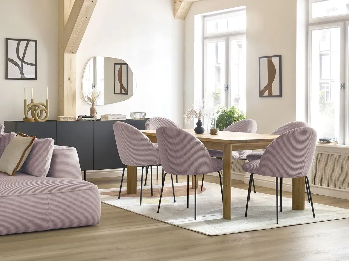 Chaise LALIE tissu velours côtelé et pieds métal noir rose   BOBOCHIC