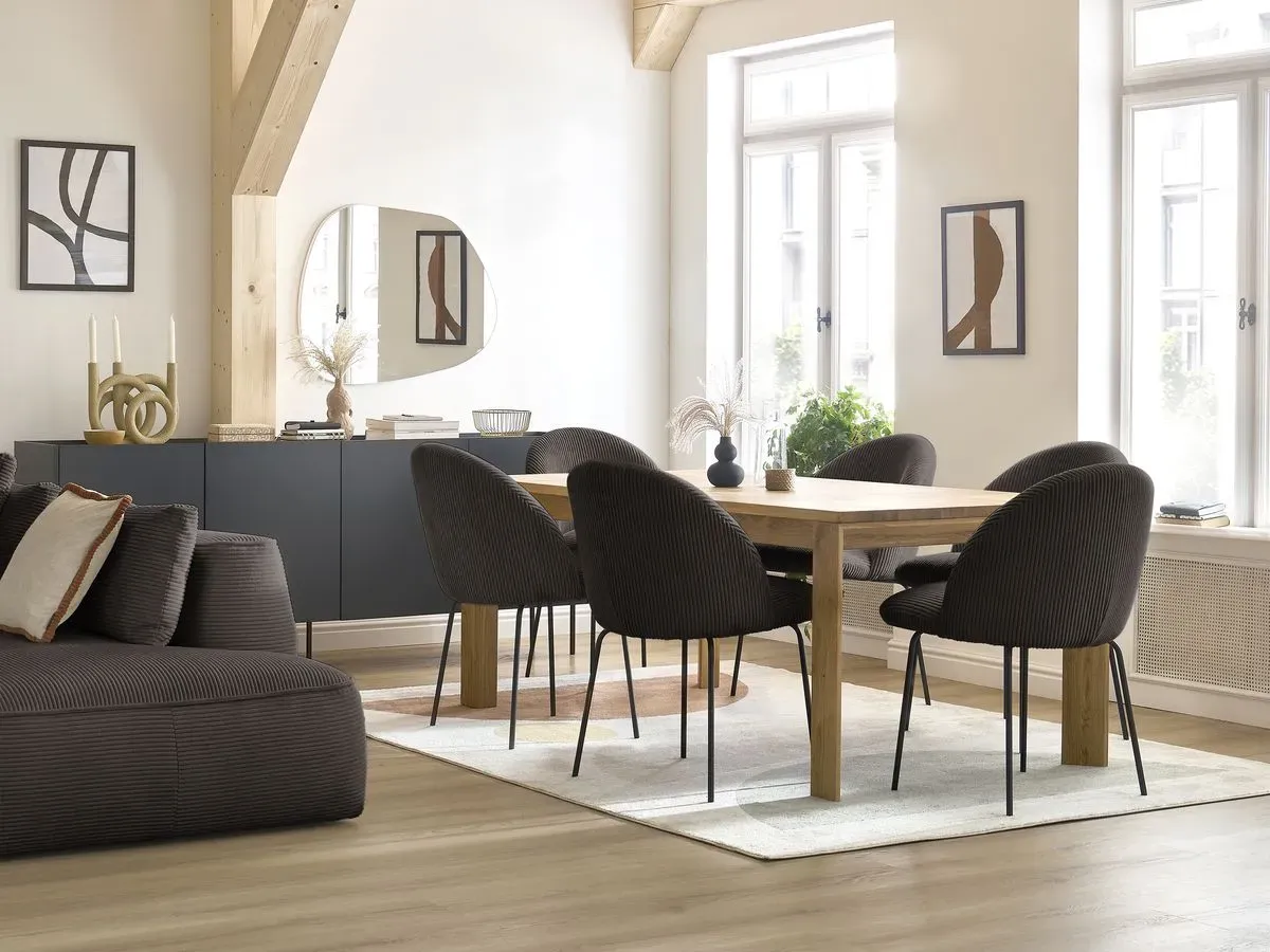 Chaise LALIE tissu velours côtelé et pieds métal noir taupe   BOBOCHIC