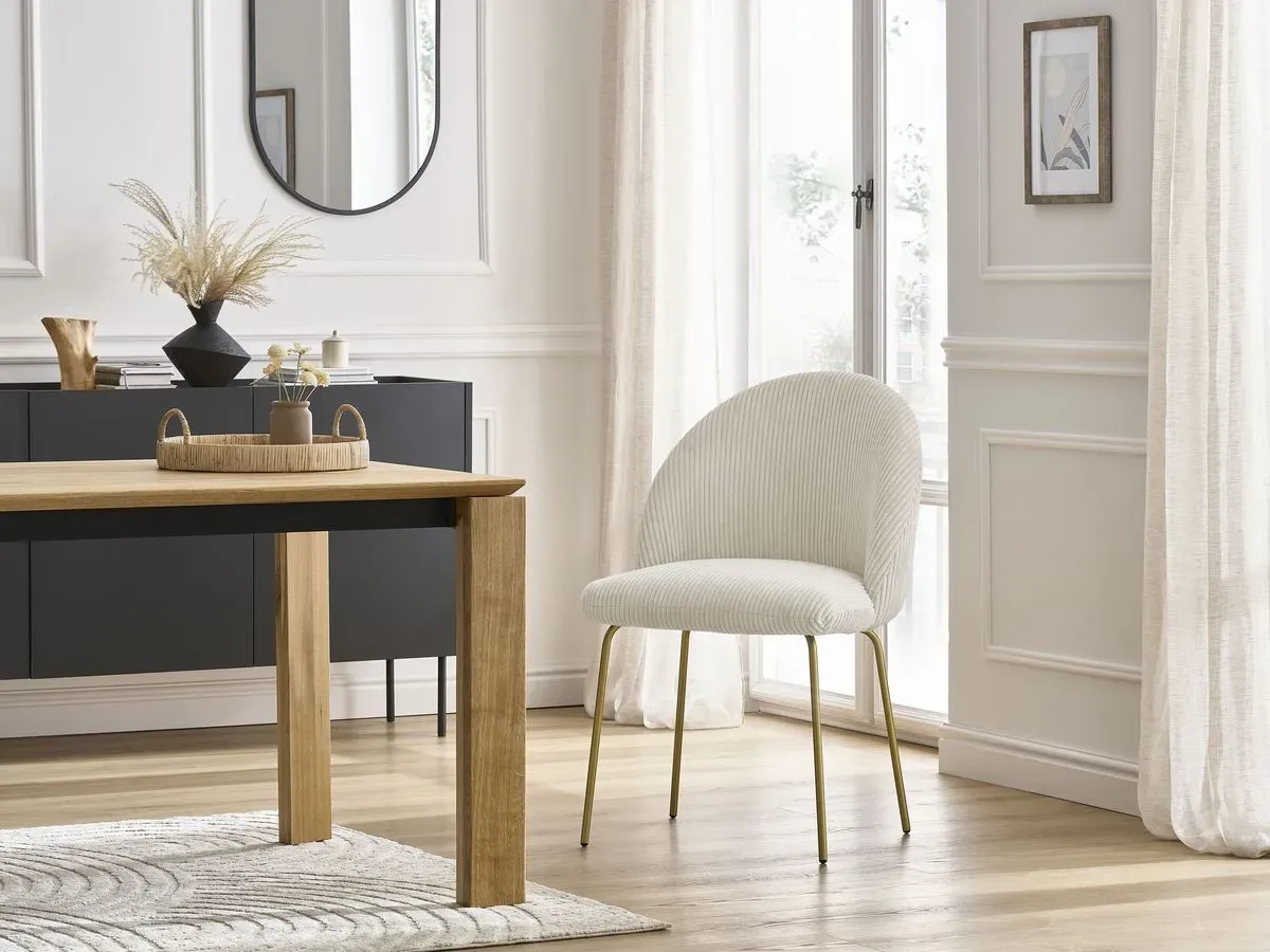 Chaise LALIE tissu velours côtelé et pieds métal or beige   BOBOCHIC