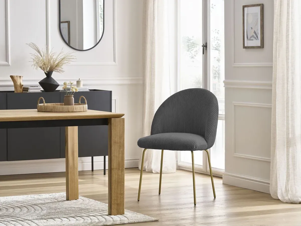 Chaise LALIE tissu velours côtelé et pieds métal or gris foncé   BOBOCHIC