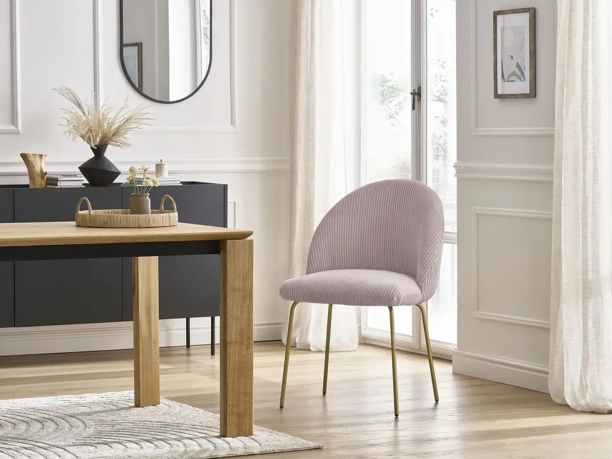 Chaise LALIE tissu velours côtelé et pieds métal or rose   BOBOCHIC