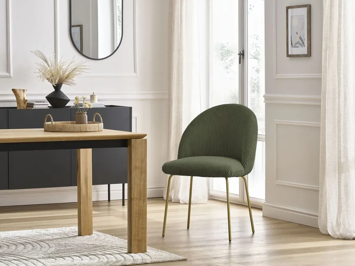 Chaise LALIE tissu velours côtelé et pieds métal or vert   BOBOCHIC
