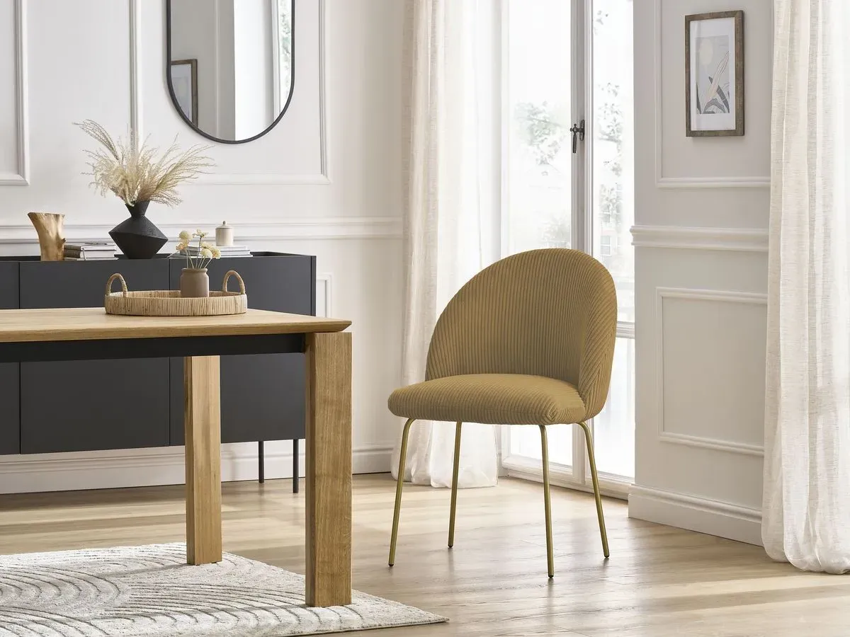 Chaise LALIE tissu velours côtelé et pieds métal or jaune   BOBOCHIC