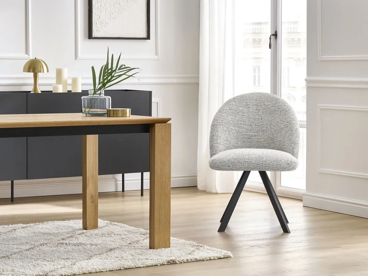 Chaise LALIE tissu chiné et pieds étoile gris clair   BOBOCHIC