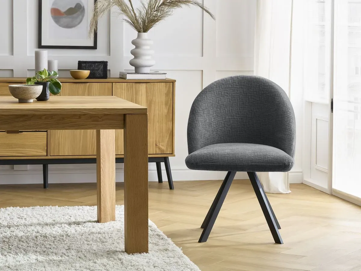 Chaise LALIE tissu texturé et pieds étoile gris foncé   BOBOCHIC