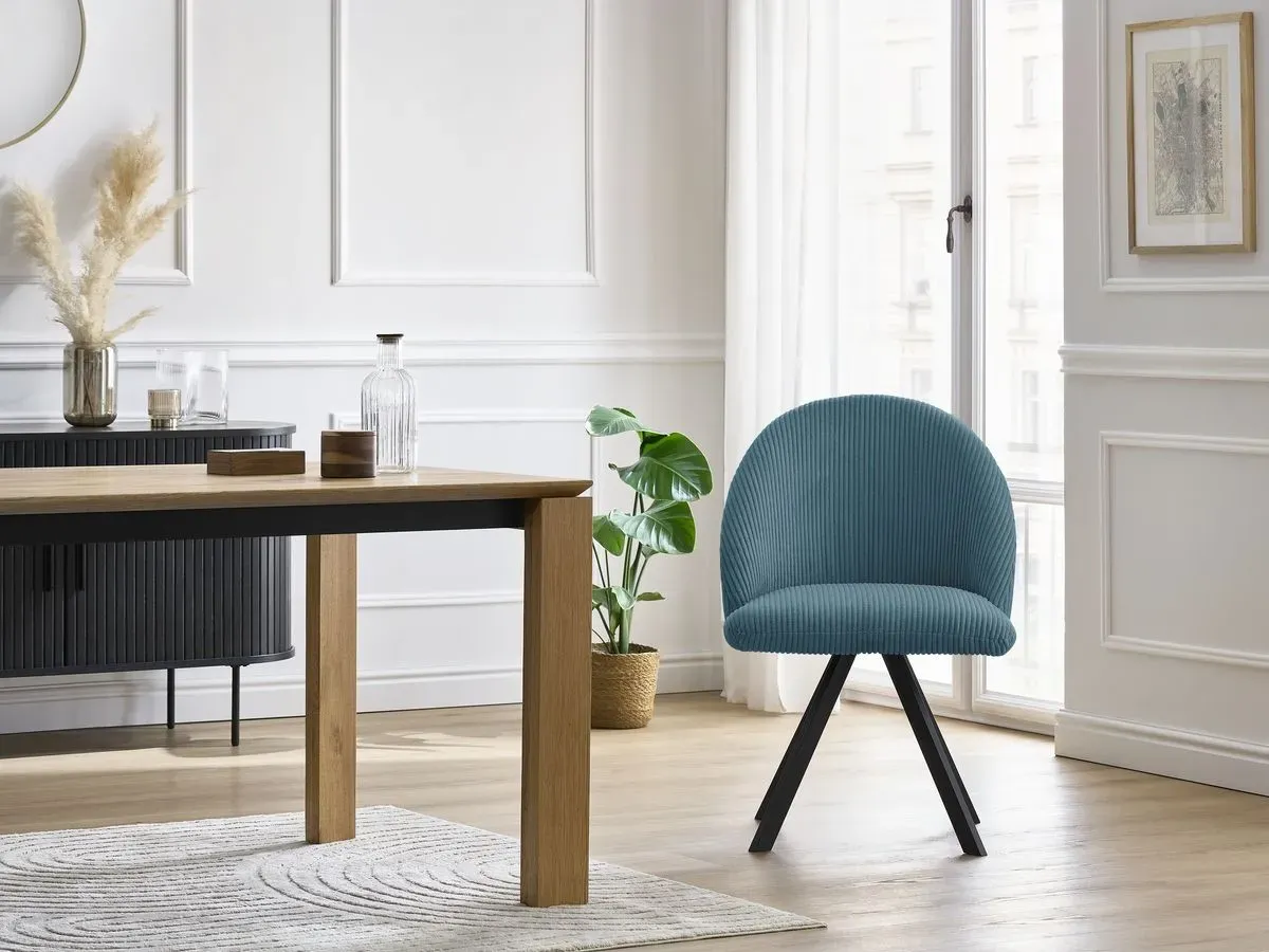 Chaise LALIE tissu velours côtelé et pieds étoile bleu foncé   BOBOCHIC