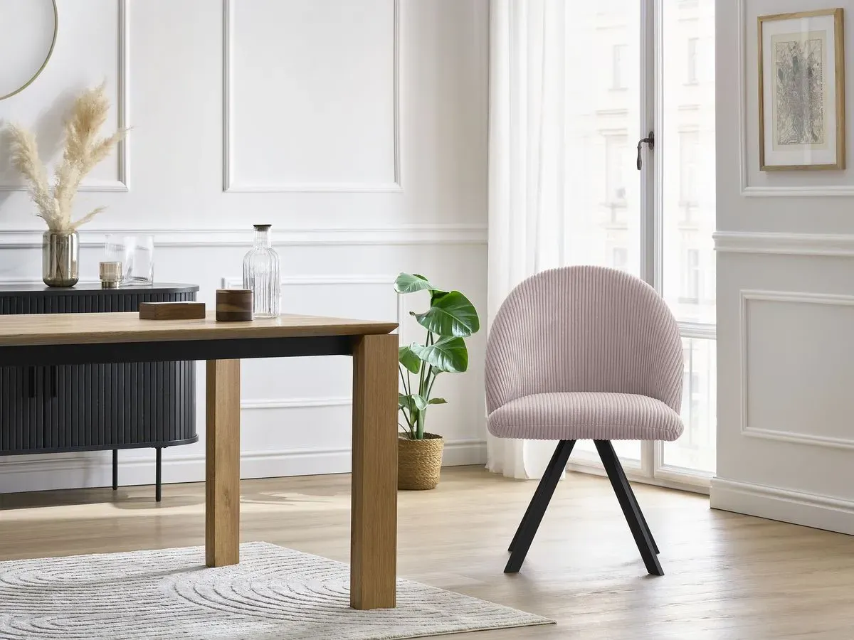 Chaise LALIE tissu velours côtelé et pieds étoile rose   BOBOCHIC