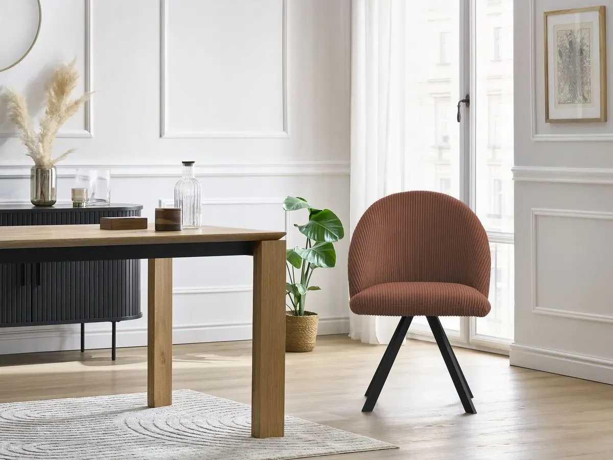 Chaise LALIE tissu velours côtelé et pieds étoile orange   BOBOCHIC