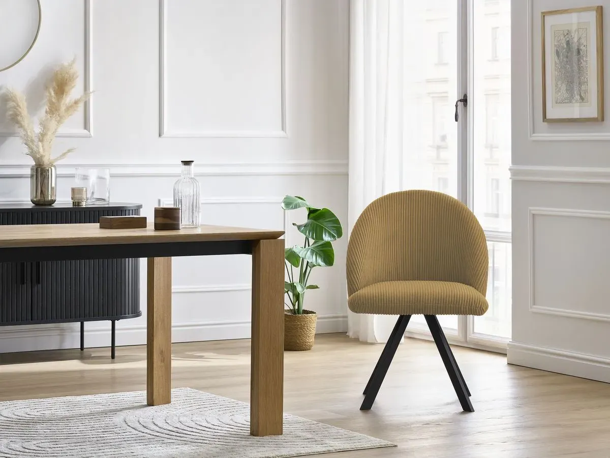 Chaise LALIE tissu velours côtelé et pieds étoile jaune   BOBOCHIC