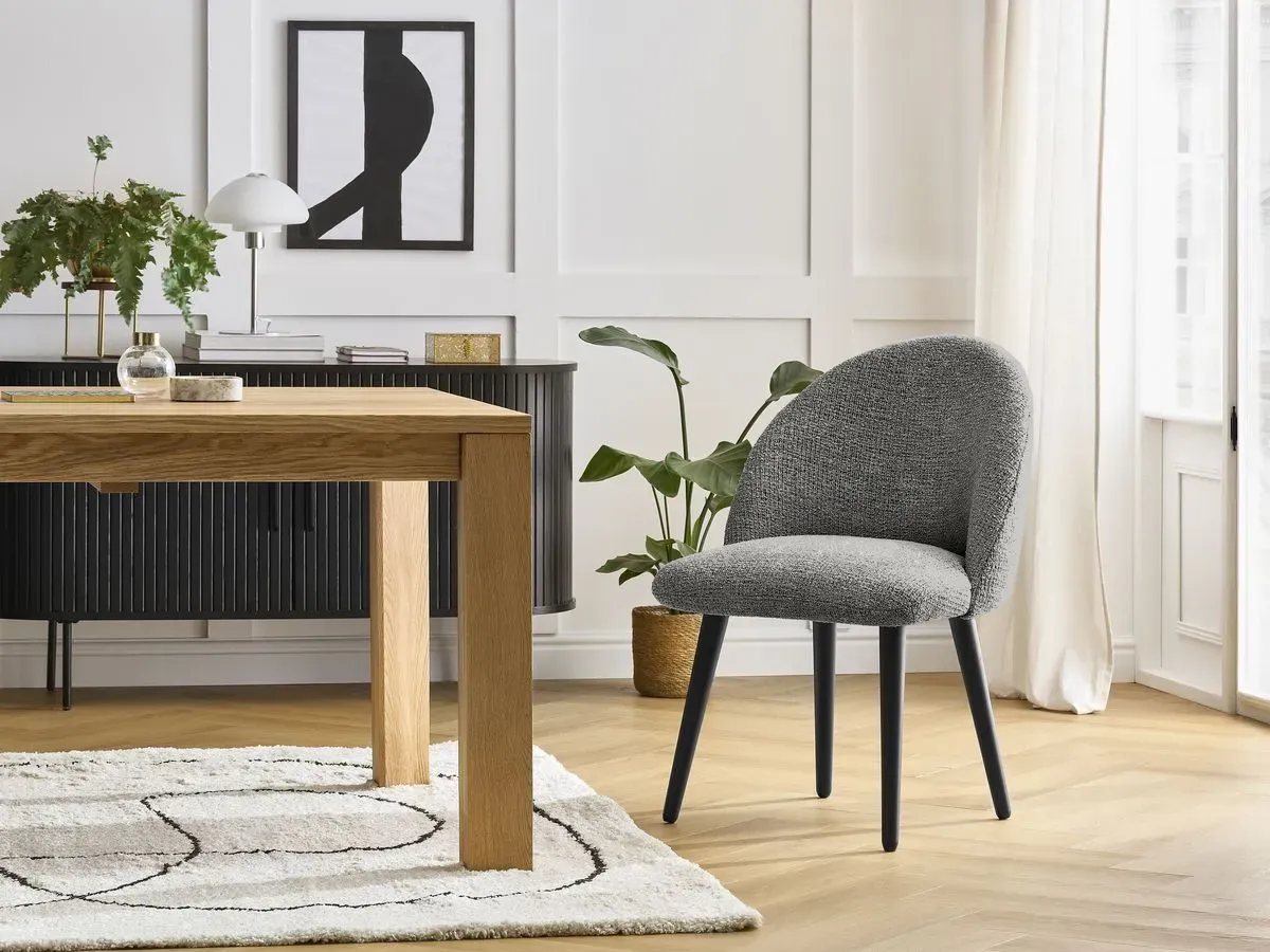 Chaise LALIE tissu chiné et pieds scandinaves noirs gris foncé   BOBOCHIC