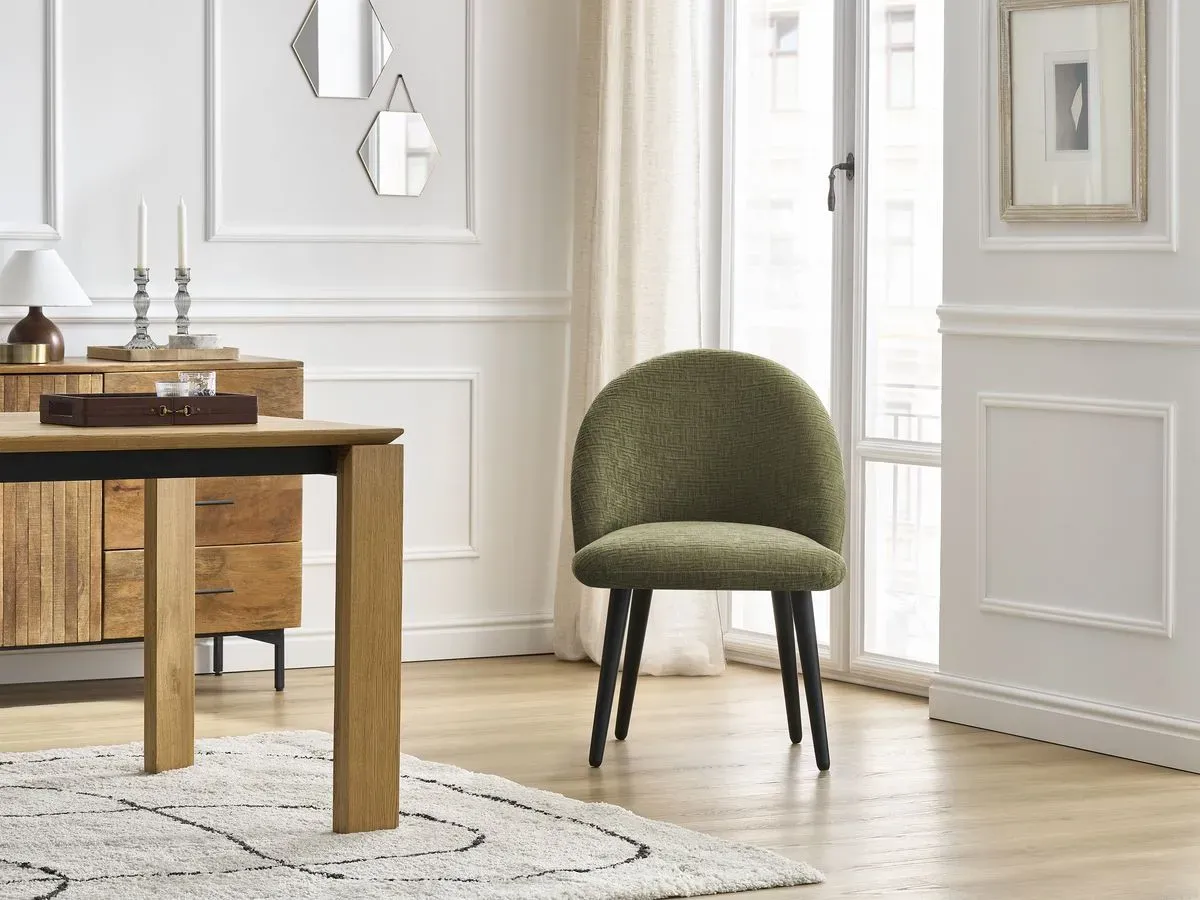 Chaise LALIE tissu texturé et pieds scandinaves noirs vert   BOBOCHIC