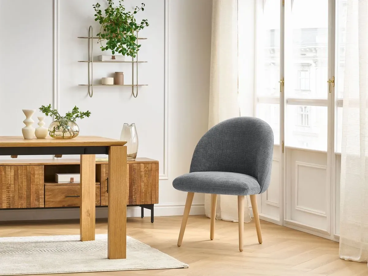 Chaise LALIE tissu texturé et pieds scandinaves bois gris foncé   BOBOCHIC