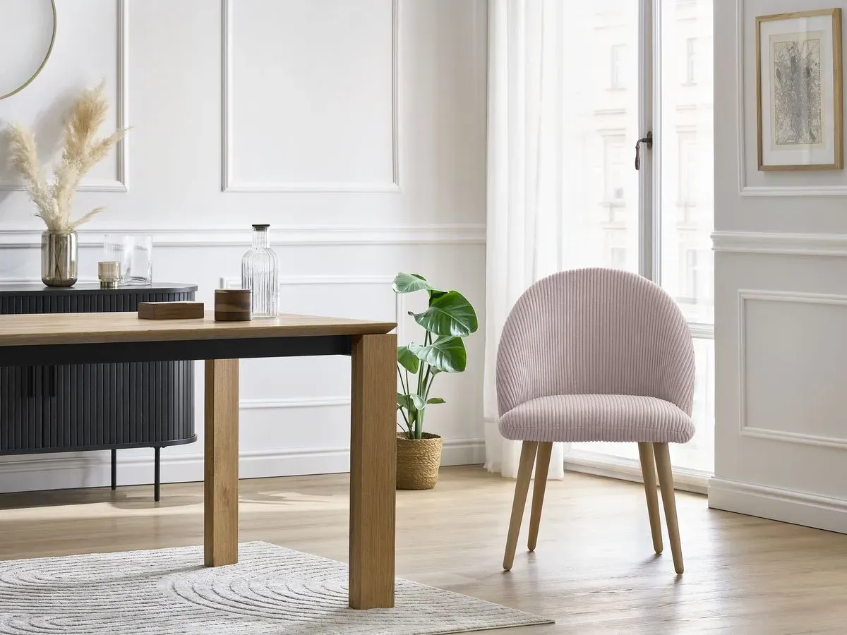 Chaise LALIE tissu velours côtelé et pieds scandinaves bois rose   BOBOCHIC