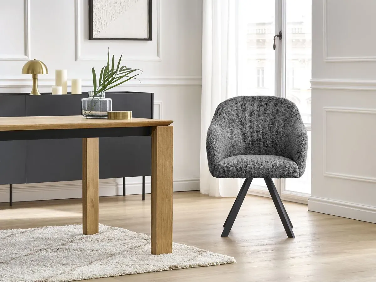 Chaise SOPHIE tissu chiné et pieds étoile gris foncé   BOBOCHIC