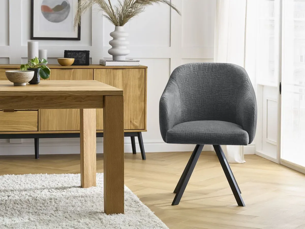 Chaise SOPHIE tissu texturé et pieds étoile gris foncé   BOBOCHIC