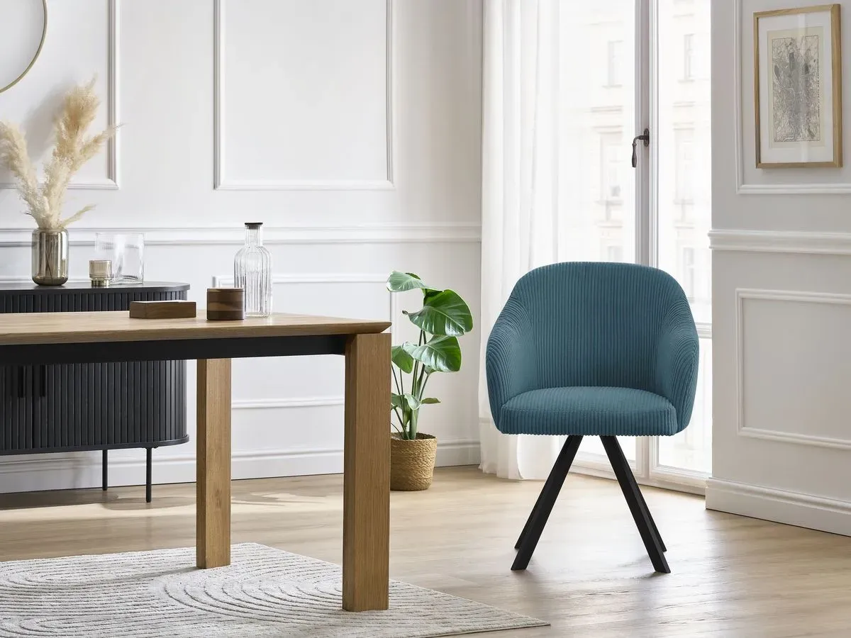 Chaise SOPHIE tissu velours côtelé et pieds étoile bleu foncé   BOBOCHIC