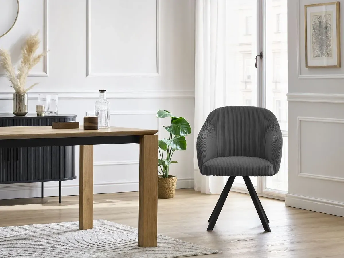 Chaise SOPHIE tissu velours côtelé et pieds étoile gris foncé   BOBOCHIC