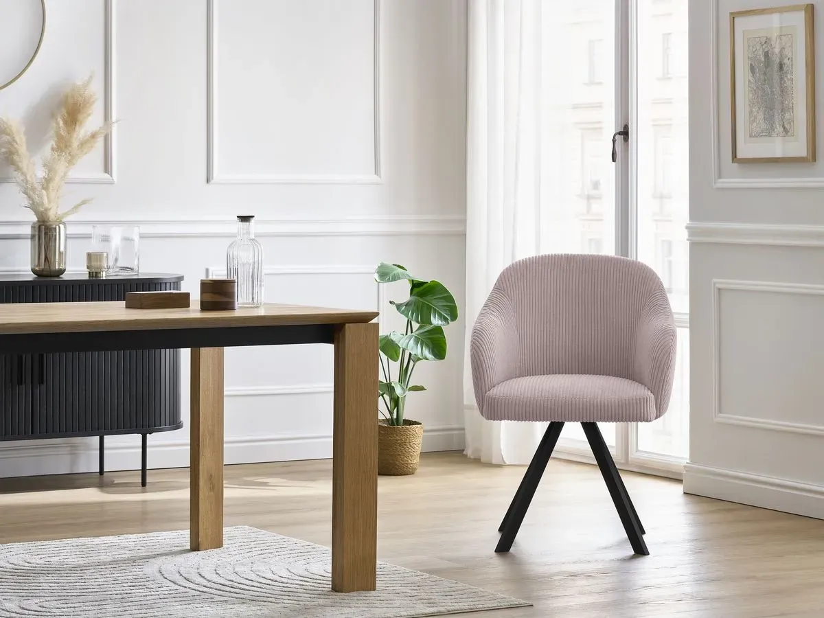 Chaise SOPHIE tissu velours côtelé et pieds étoile rose   BOBOCHIC