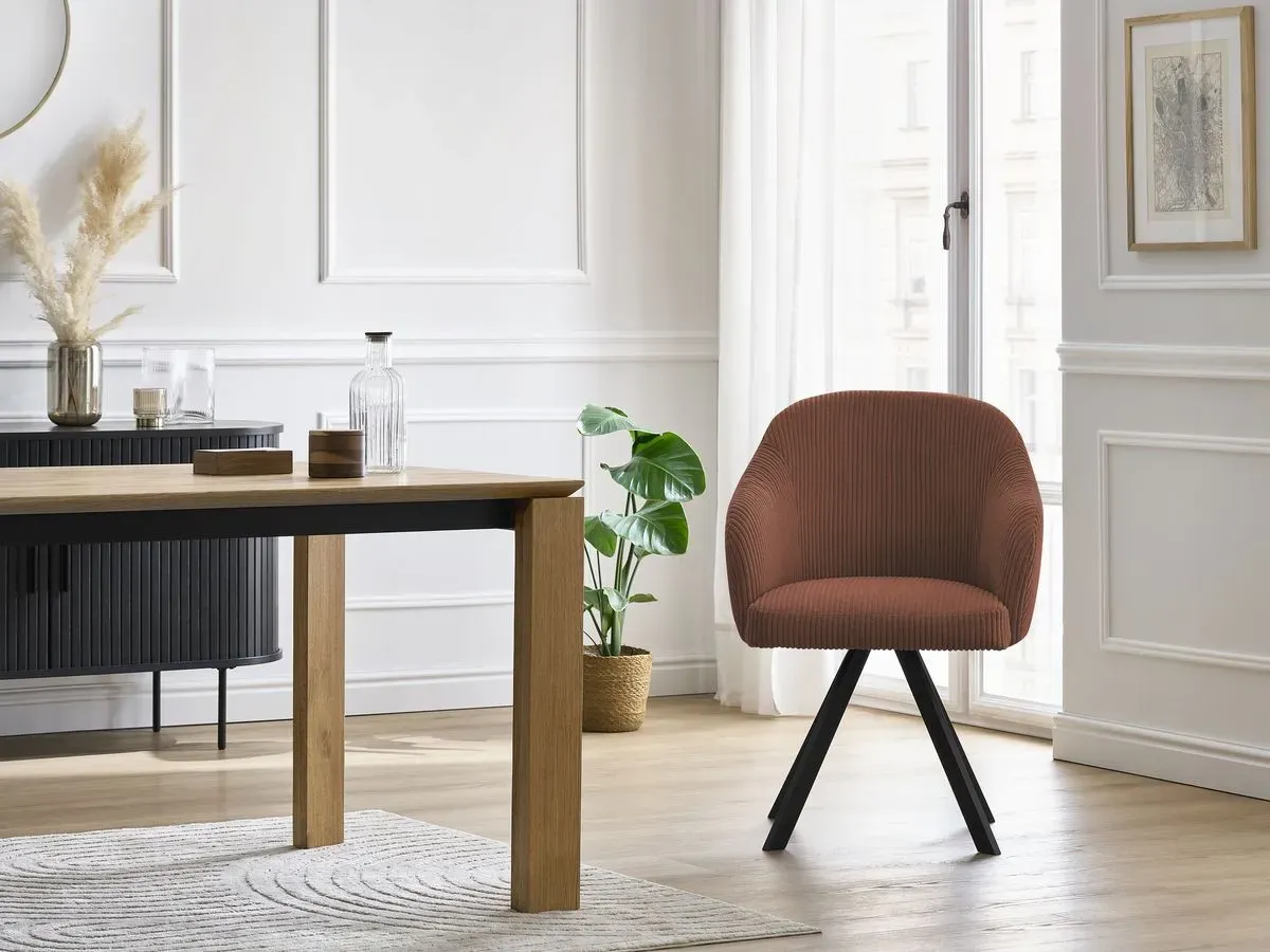 Chaise SOPHIE tissu velours côtelé et pieds étoile orange   BOBOCHIC