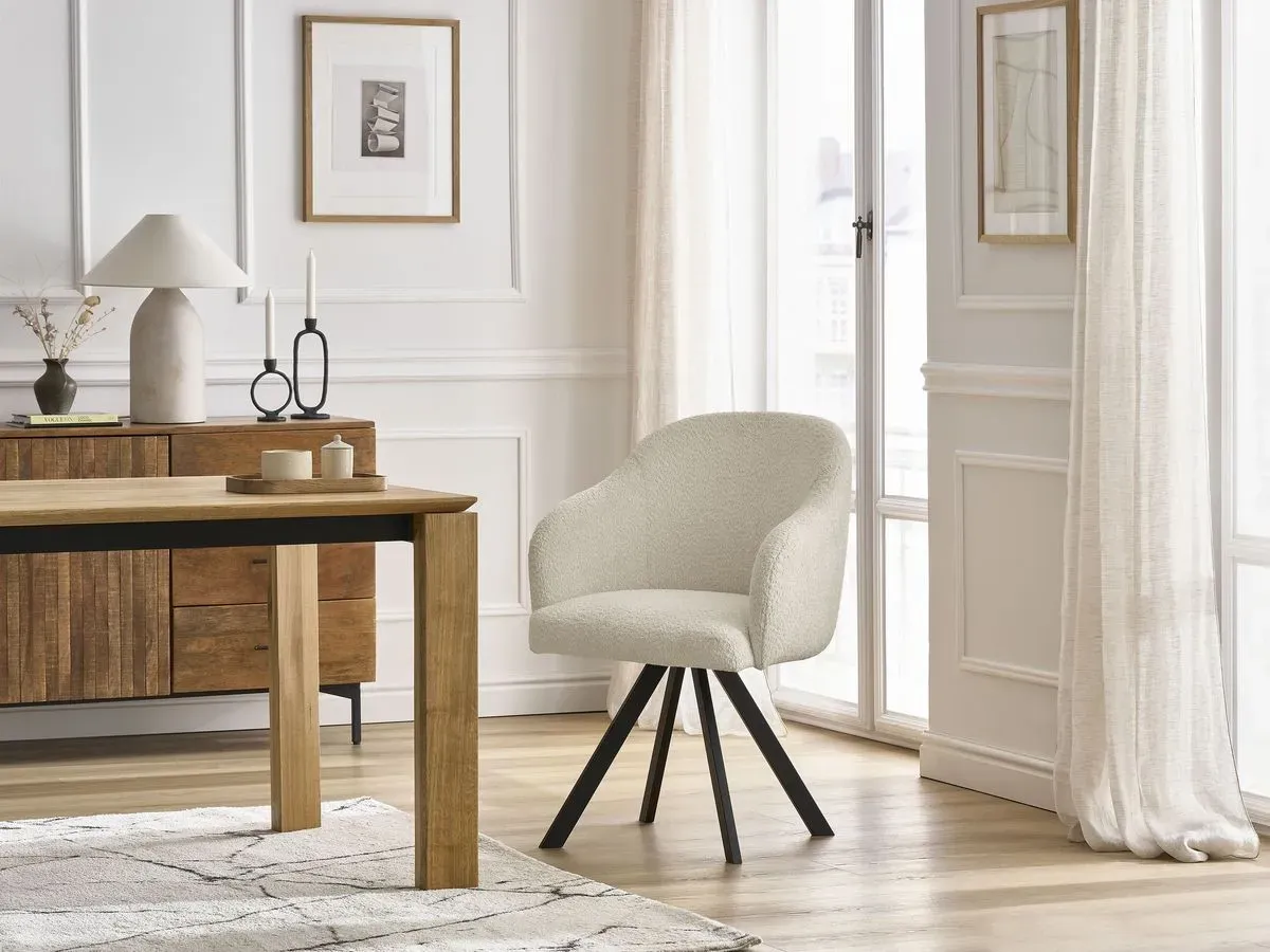 Chaise SOPHIE tissu bouclette et pieds étoile beige   BOBOCHIC