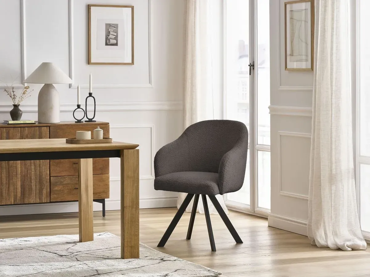 Chaise SOPHIE tissu bouclette et pieds étoile marron   BOBOCHIC