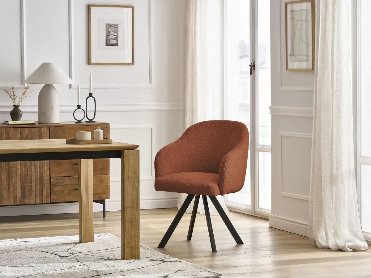 Chaise SOPHIE tissu bouclette et pieds étoile orange   BOBOCHIC