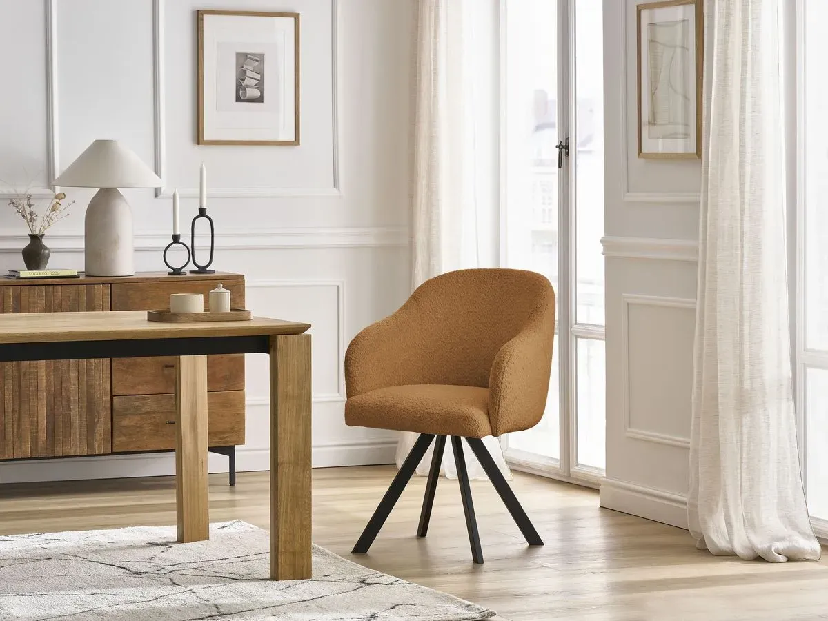 Chaise SOPHIE tissu bouclette et pieds étoile jaune   BOBOCHIC