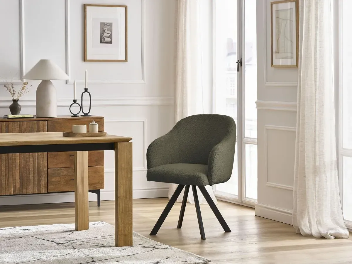 Chaise SOPHIE tissu bouclette et pieds étoile vert   BOBOCHIC