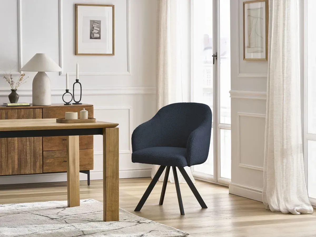 Chaise SOPHIE tissu bouclette et pieds étoile bleu foncé   BOBOCHIC