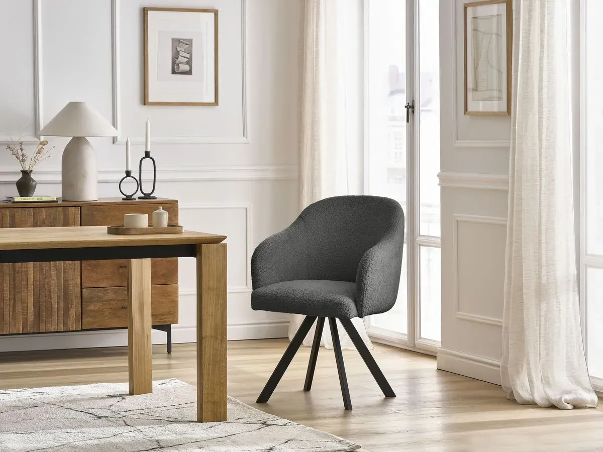 Chaise SOPHIE tissu bouclette et pieds étoile gris foncé   BOBOCHIC