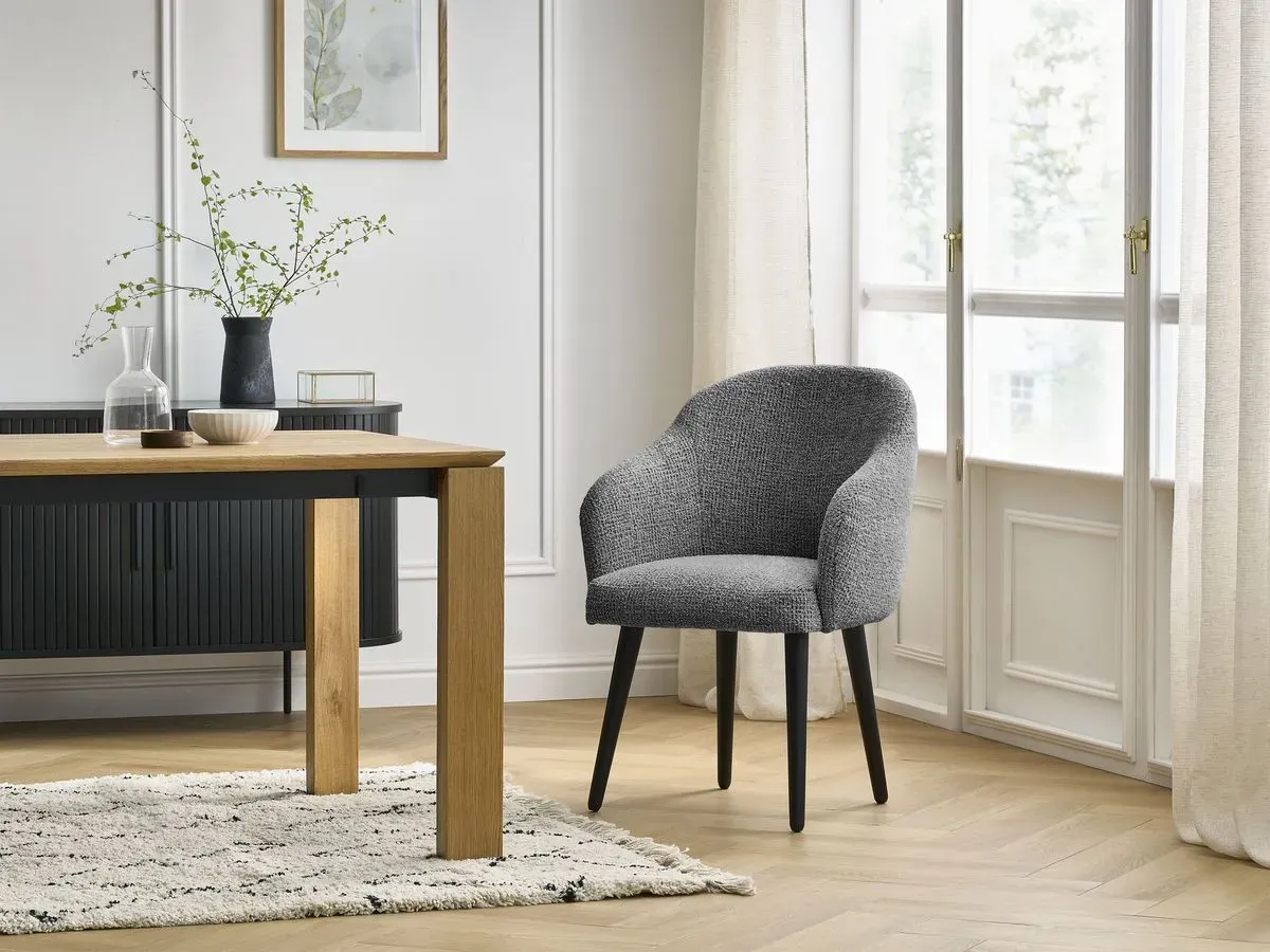 Chaise SOPHIE tissu chiné et pieds scandinaves noirs gris foncé   BOBOCHIC
