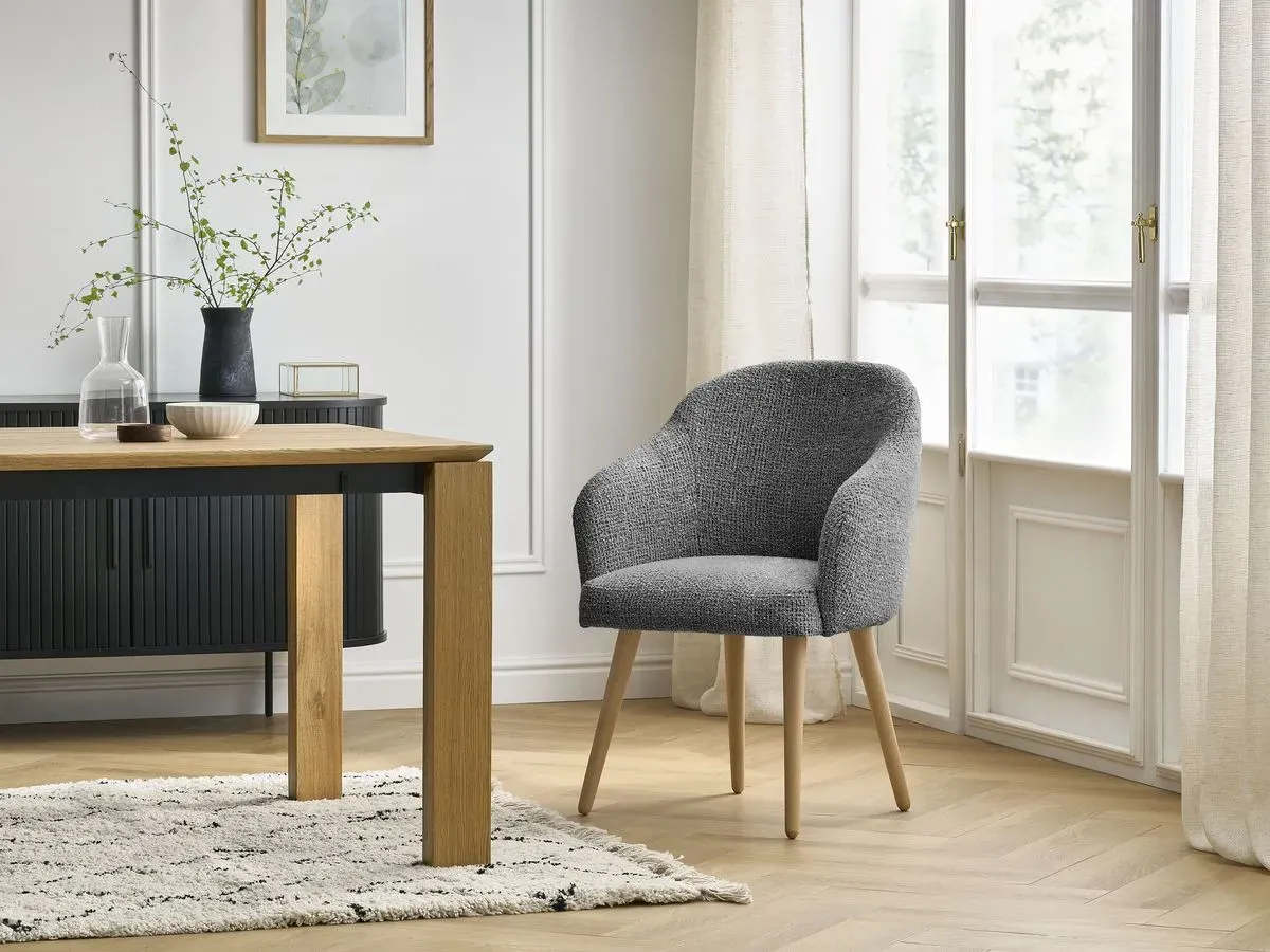 Chaise SOPHIE tissu chiné et pieds scandinaves bois gris foncé   BOBOCHIC