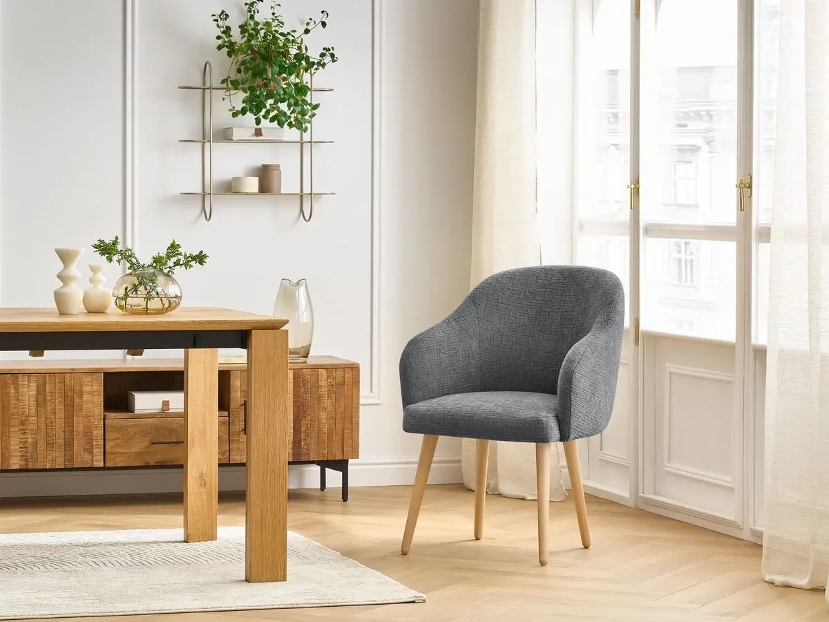 Chaise SOPHIE tissu texturé et pieds scandinaves bois gris foncé   BOBOCHIC