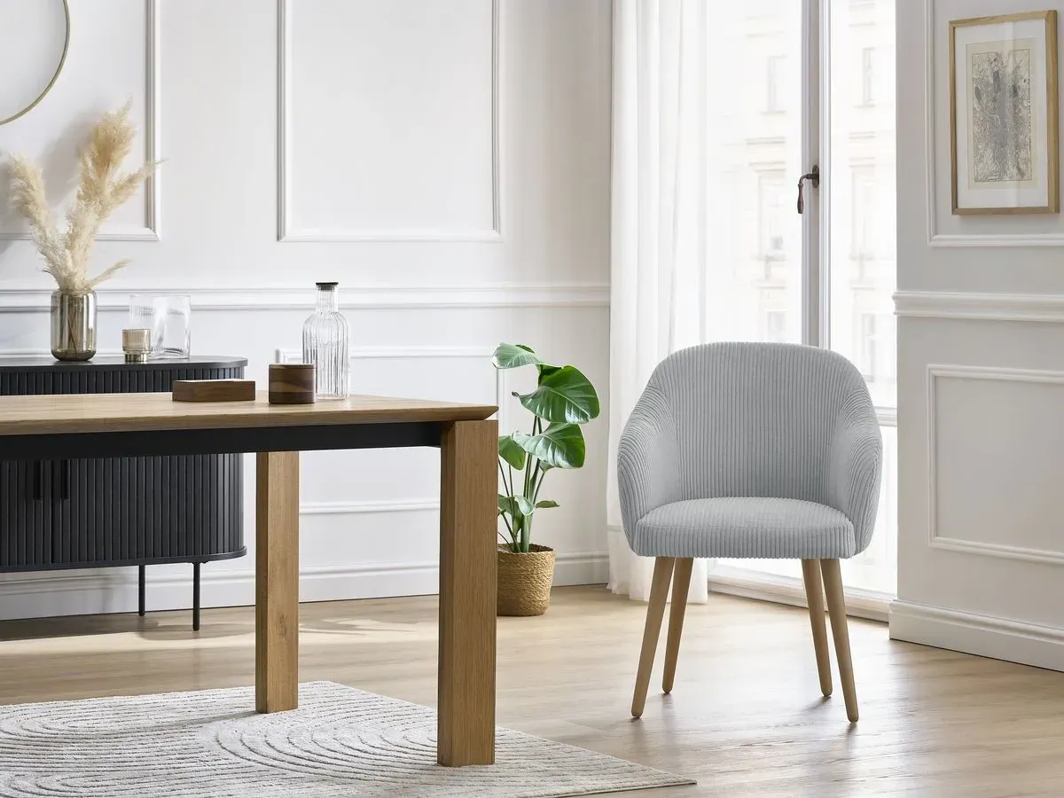 Chaise SOPHIE tissu velours côtelé et pieds scandinaves bois gris clair   BOBOCHIC