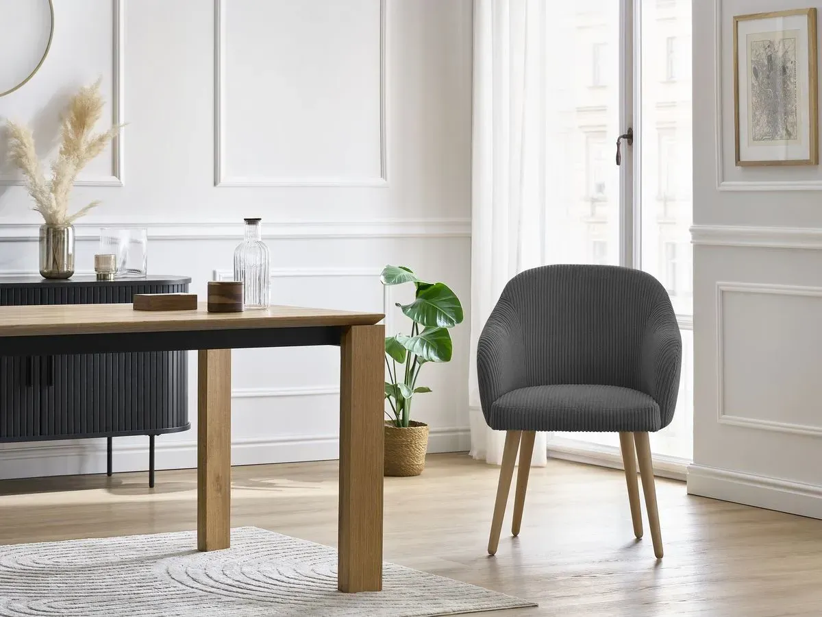 Chaise SOPHIE tissu velours côtelé et pieds scandinaves bois gris foncé   BOBOCHIC