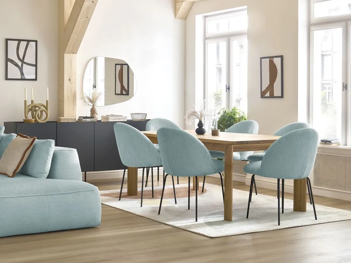 Lot de chaises LALIE tissu velours côtelé et pieds métal noir bleu clair   BOBOCHIC