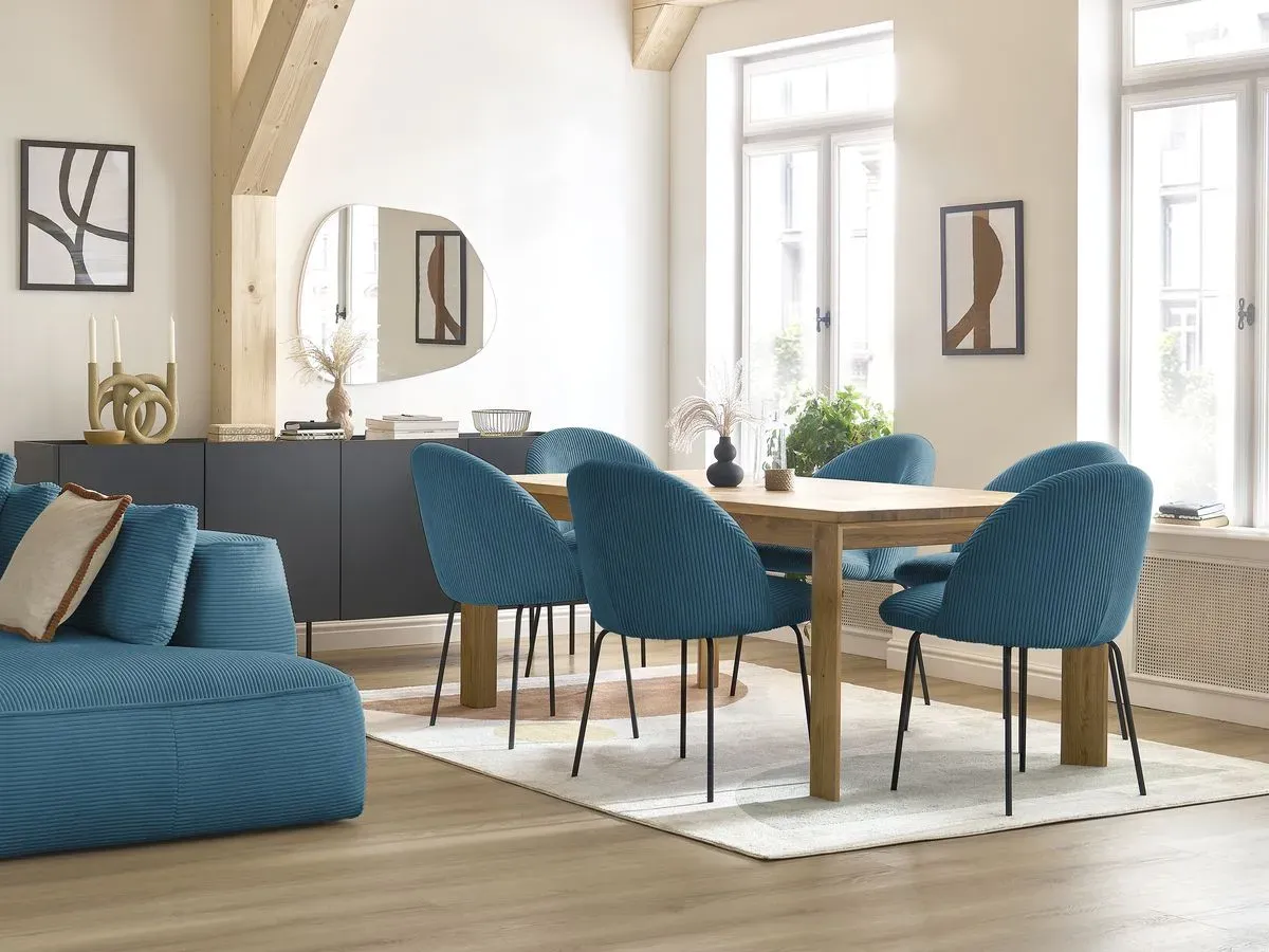 Lot de chaises LALIE tissu velours côtelé et pieds métal noir bleu foncé   BOBOCHIC