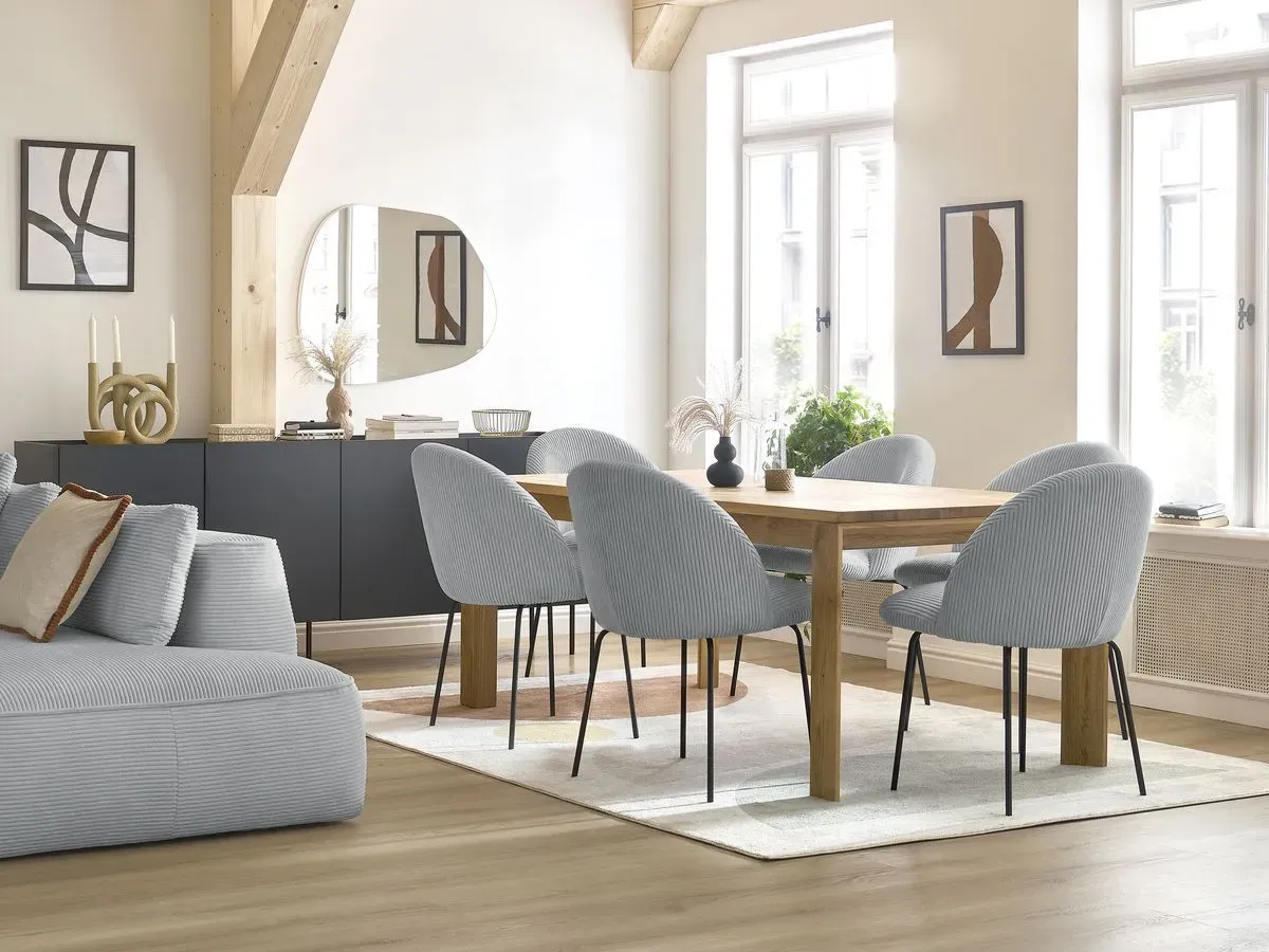 Lot de chaises LALIE tissu velours côtelé et pieds métal noir gris clair   BOBOCHIC