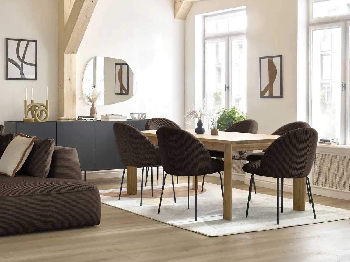 Lot de chaises LALIE tissu velours côtelé et pieds métal noir marron   BOBOCHIC