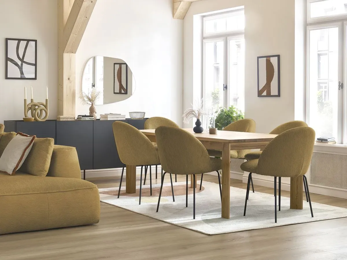 Lot de chaises LALIE tissu velours côtelé et pieds métal noir jaune et vert   BOBOCHIC