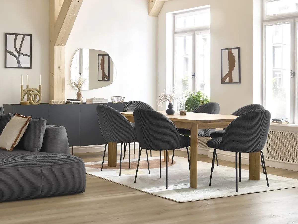 Lot de chaises LALIE tissu velours côtelé et pieds métal noir gris foncé et bleu clair   BOBOCHIC