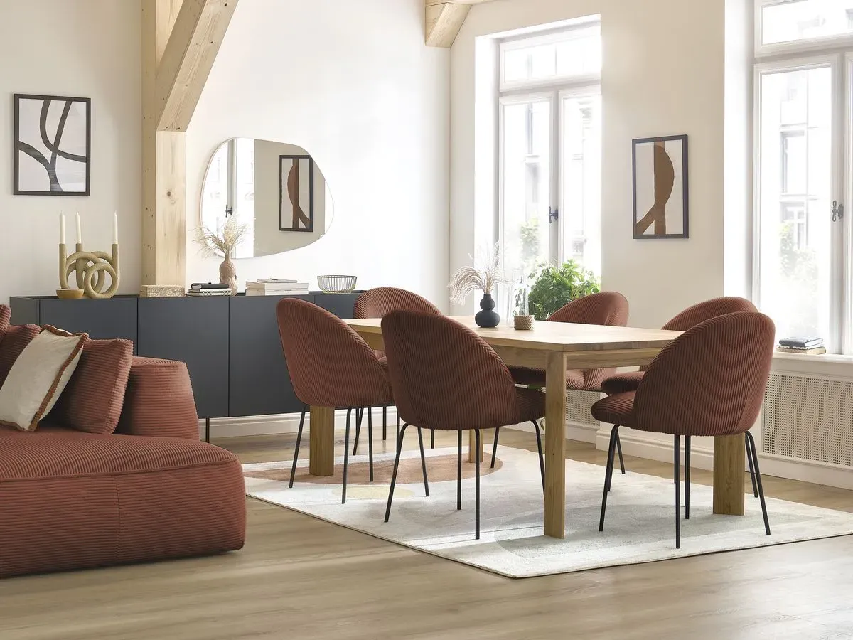 Lot de chaises LALIE tissu velours côtelé et pieds métal noir orange   BOBOCHIC