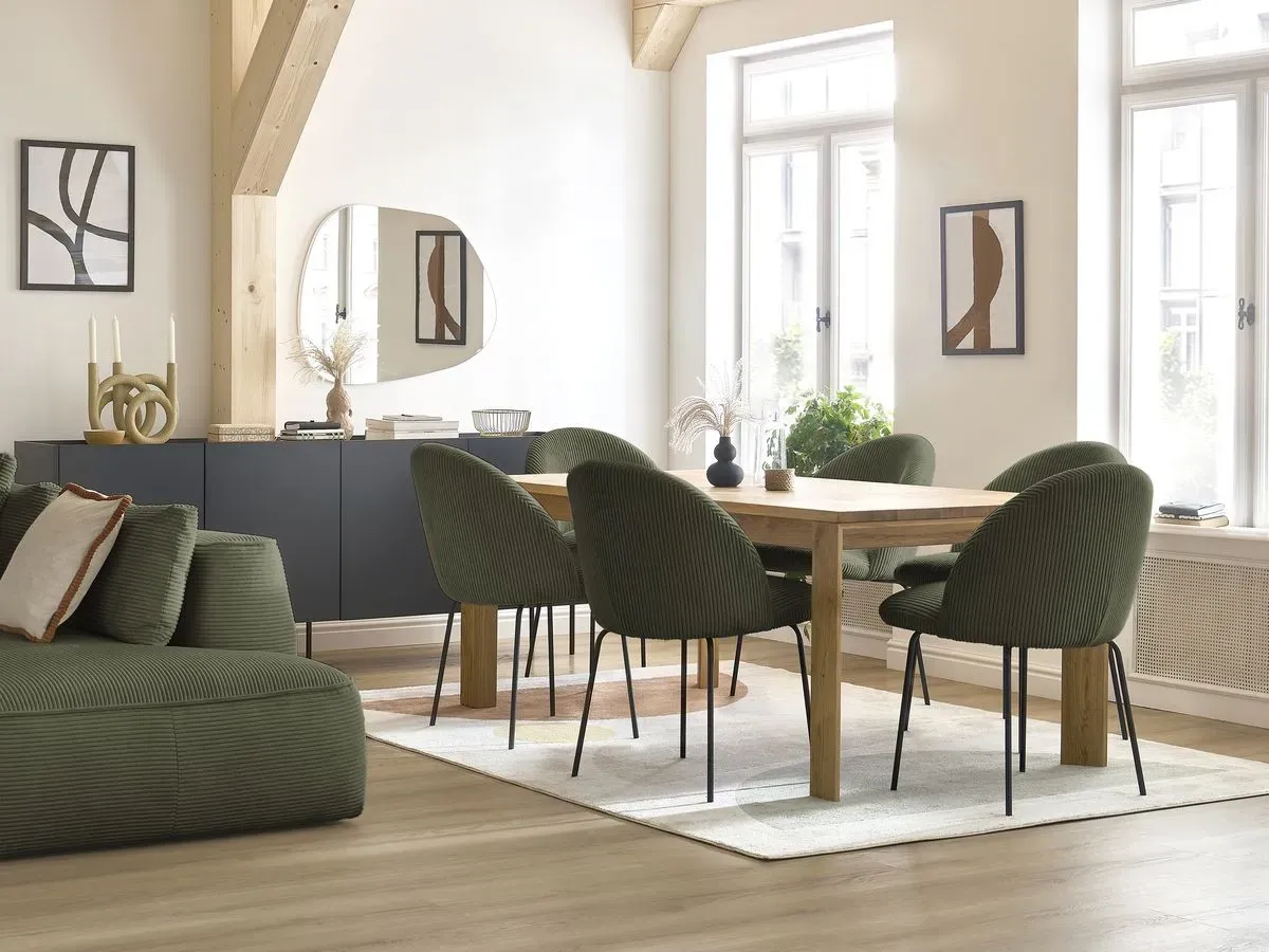 Lot de chaises LALIE tissu velours côtelé et pieds métal noir vert   BOBOCHIC