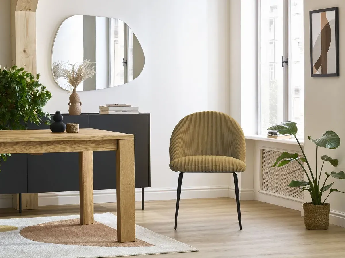 Lot de chaises LALIE tissu velours côtelé et pieds métal noir jaune et vert   BOBOCHIC