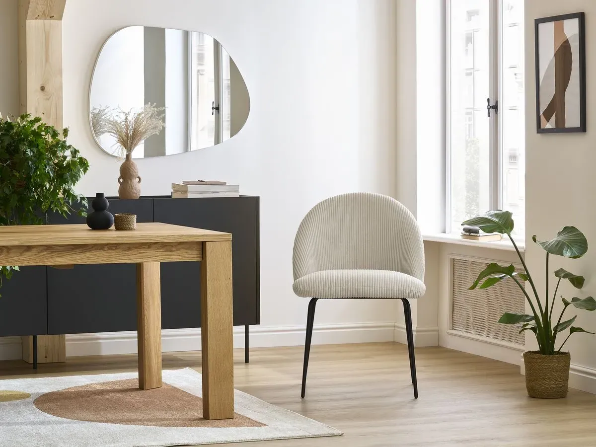 Lot de chaises LALIE tissu velours côtelé et pieds métal noir beige et gris clair   BOBOCHIC